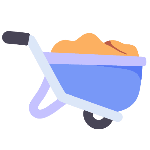 Wheelbarrow used for masonry and construction projects with sand and gravel.