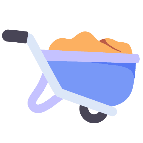 Wheelbarrow used for masonry and construction projects with sand and gravel.